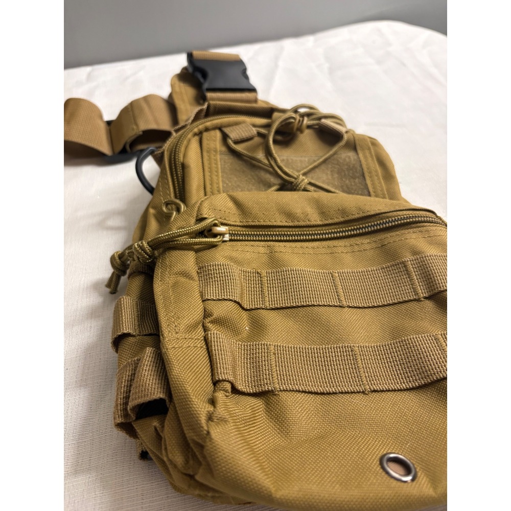 Tactical Crossbody Sling Bag Tan Canvas MOLLE Utility Pack